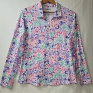 IBKUL Quarter Zip Long Sleeve Top Women‎ Size XL Floral Mesh Breathable